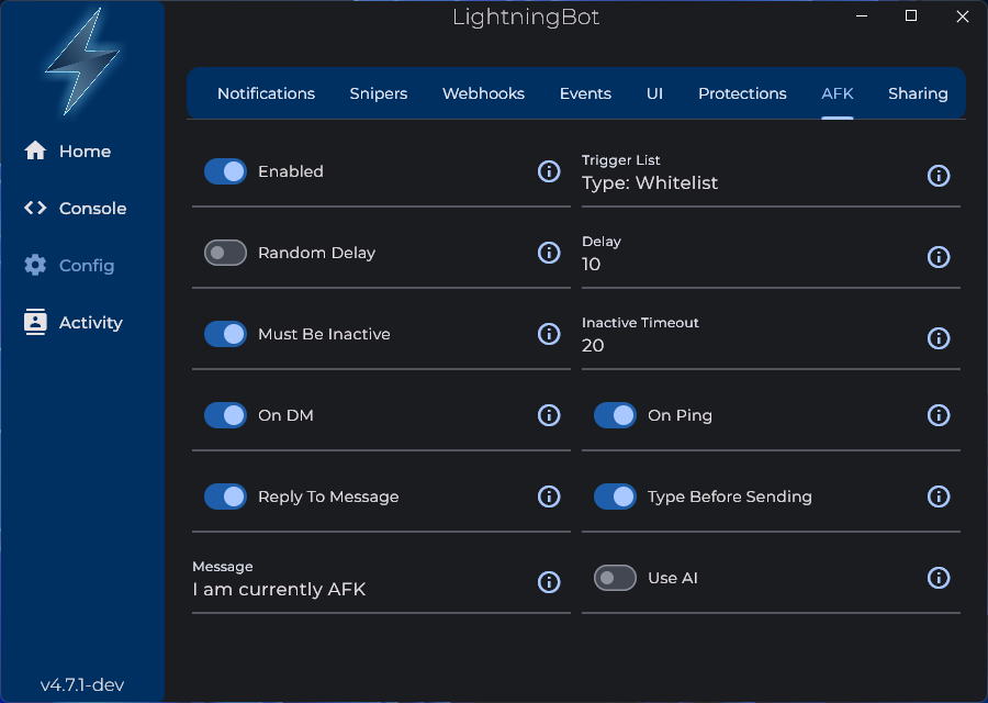 AFK mode config