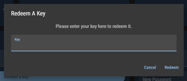 Redeem a key popup